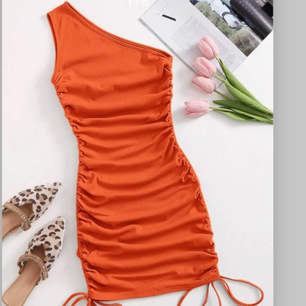 one shoulder ribbed dress